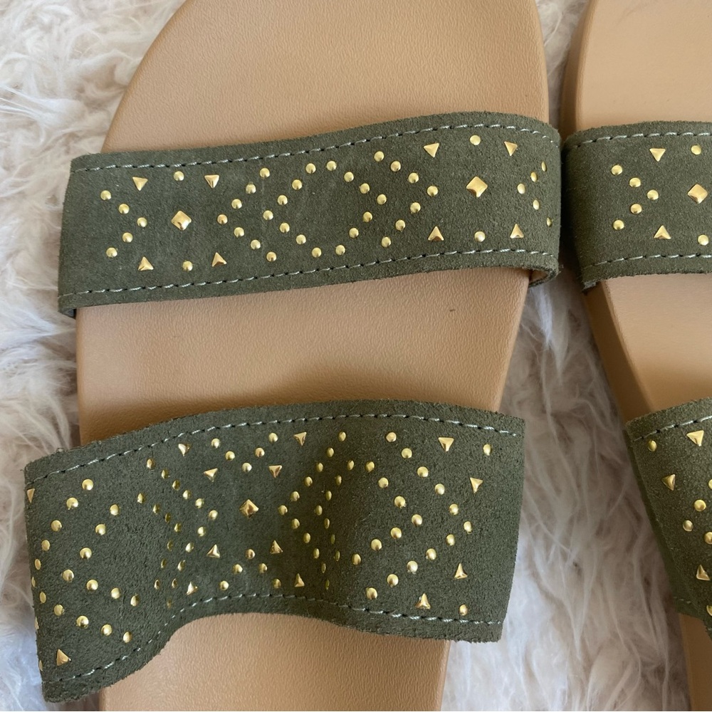 NWOT REEF  Cushion Vista Studded Slide Sandals Olive Green Gold Studs Size 7 - Picture 3 of 9